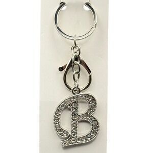 Silver Rhinestone Initial Letter B Keychain Bag Charm Bling Crystal Accessory